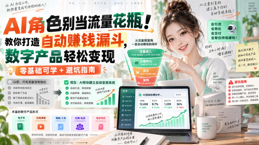 AI角色别当流量花瓶！教你打造自动賺钱漏斗，数字产品轻松变现(零基础可学+避坑指南)【原创双语字幕】-星火轻创
