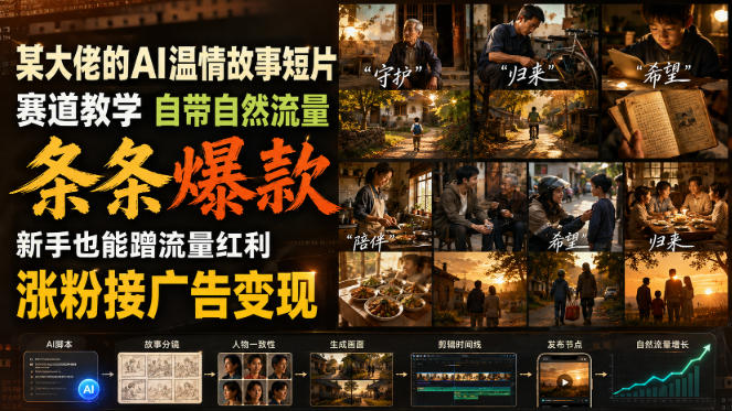 某大佬的AI温情故事短片赛道教学，自带自然流量，条条爆款，新手也能蹭流量红利，涨粉接广告变现(更新)-星火轻创