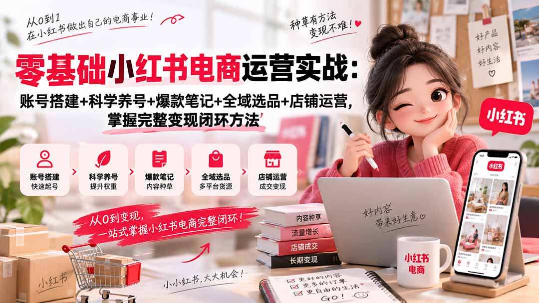零基础小红书电商运营实战：账号搭建+科学养号+爆款笔记+全域选品+店铺运营，掌握完整变现闭环方法-星火轻创