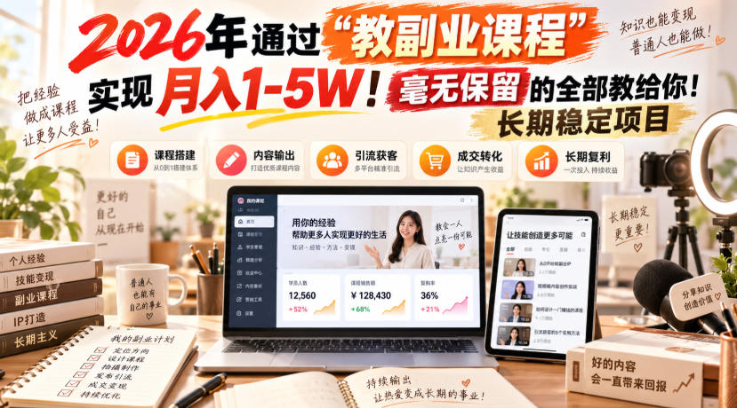 2026年通过“教副业课程”实现月入1-5W！毫无保留的全部教给你！长期稳定项目-星火轻创
