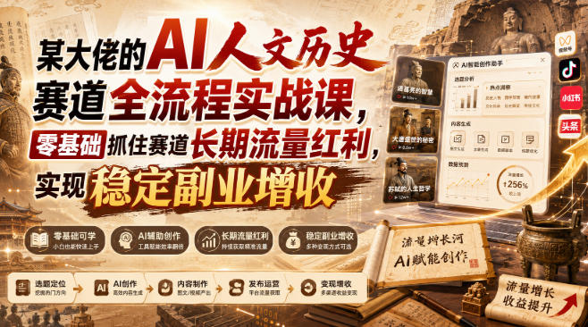 某大佬的AI人文历史赛道全流程实战课，零基础抓住赛道长期流量红利，实现稳定副业增收(更新)-星火轻创