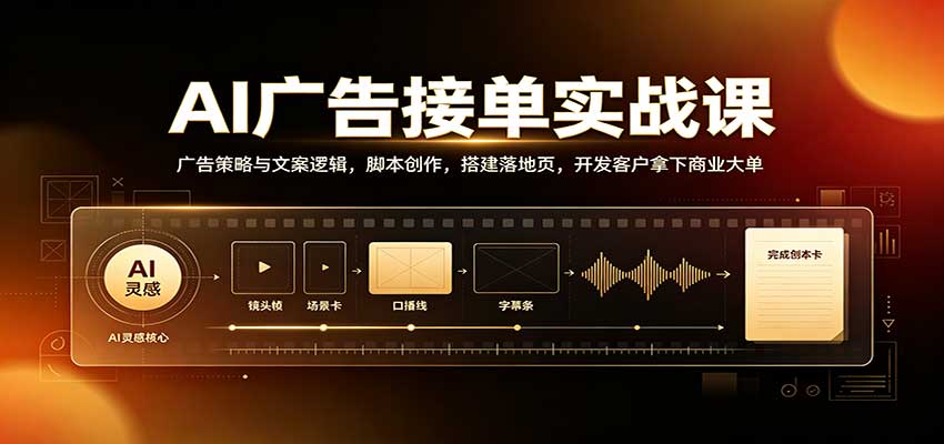 AI广告接单实战：广告策略与文案逻辑，脚本创作，搭建落地页，开发客户拿下商业大单-星火轻创