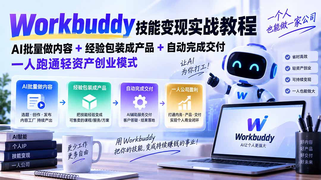 Workbuddy技能变现实战教程：AI批量做内容+经验包装成产品+自动完成交付，一人跑通轻资产创业模式-星火轻创