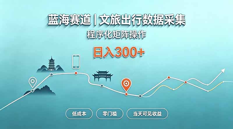 蓝海赛道  文旅出行数据采集  程序化矩阵操作    低成本  零门槛   当天可见收益   日入300+-星火轻创