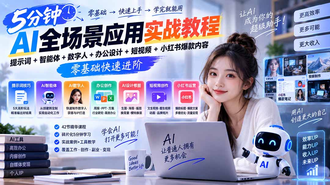 AI全场景应用实战教程｜提示词+智能体+数字人+办公设计+短视频+小红书爆款内容，零基础快速进阶-星火轻创