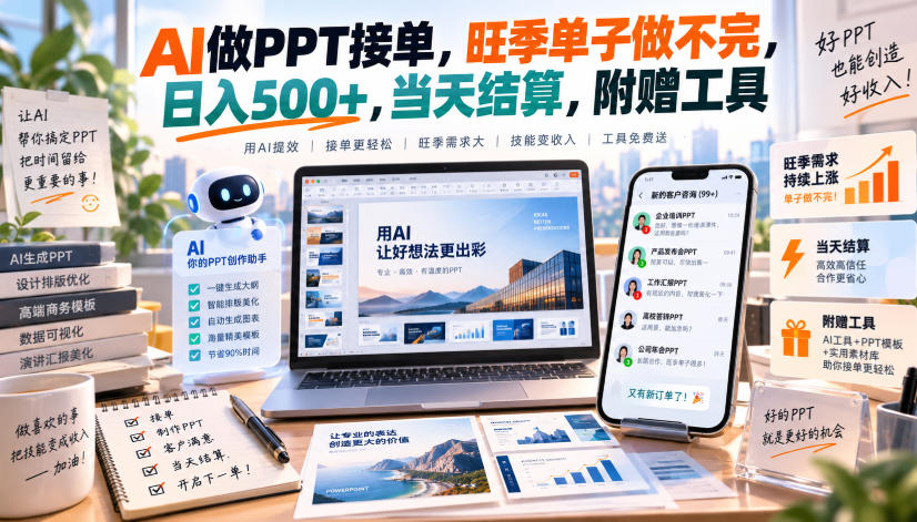AI做PPT接单，旺季单子做不完，日入500+，当天结算，附赠工具【揭秘】-星火轻创