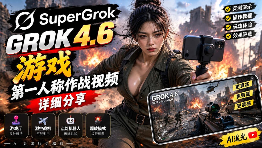 Grok 4.6也能做游戏？第一人称作战视频实测｜玩法详细讲解-星火轻创