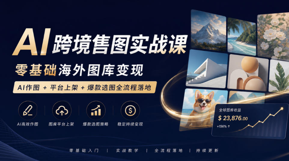 AI跨境售图实战课,零基础海外图库变现,AI作图+平台上架+爆款选图全流程落地-星火轻创