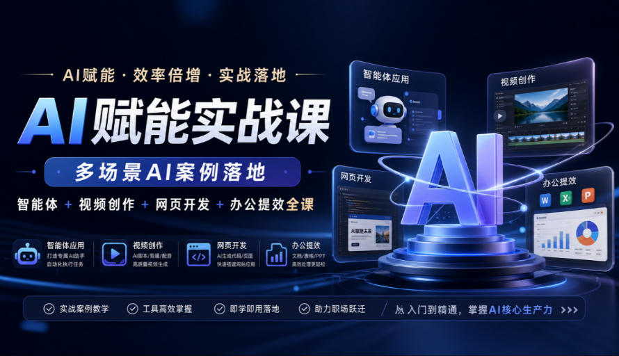 AI赋能实战课,多场景AI案例落地,智能体+视频创作+网页开发+办公提效全课-星火轻创