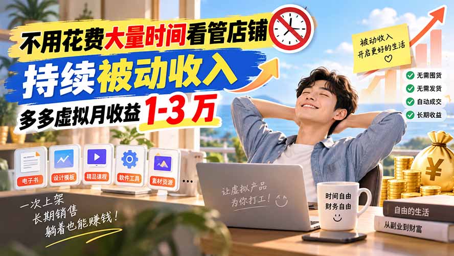 不用花费大量时间看管店铺,持续被动收入,多多虚拟月收益 1-3 万-星火轻创