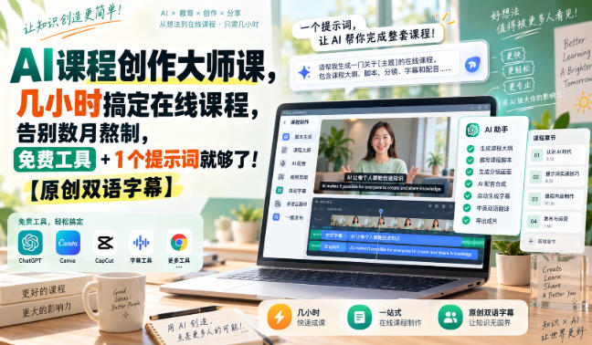 AI课程创作大师课,几小时搞定在线课程,告别数月熬制,免费工具+1个提示词就够了!【原创双语字幕】-星火轻创