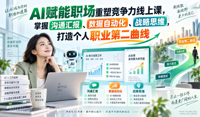 AI赋能职场重塑竞争力线上课,掌握沟通汇报、数据自动化、战略思维,打造个人职业第二曲线-星火轻创