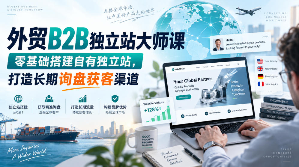 外贸B2B独立站大师课,零基础搭建自有独立站,打造长期询盘获客渠道-星火轻创