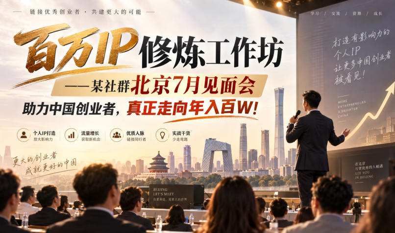 百万IP修炼工作坊——某社群北京7月见面会,助力中国创业者,真正走向年入百W!-星火轻创
