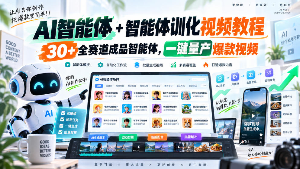 AI智能体+智能体训化视频教程,30+全赛道成品智能体,一键量产爆款视频-星火轻创