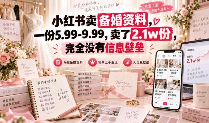 小红书卖备婚资料,一份5.99-9.99,卖了2.1w份,完全没有信息壁垒-星火轻创