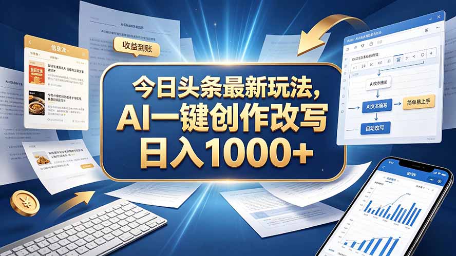 今日头条最新玩法，AI 一键创作改写，简单易上手，轻松日入 1000 +-星火轻创