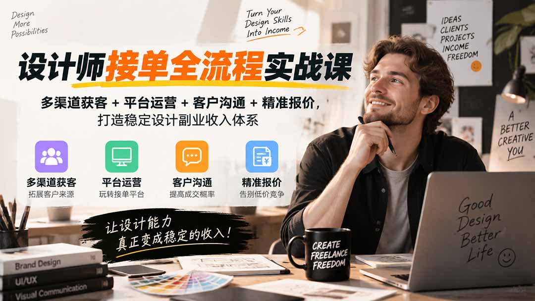 设计师接单全流程实战课-无水印|多渠道获客+平台运营+客户沟通+精准报价,打造稳定设计副业收入体系-星火轻创