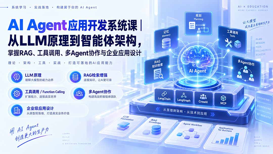 AI Agent应用开发系统课-179节｜从LLM原理到智能体架构，掌握RAG、工具调用、多Agent协作与企业应用设计-星火轻创