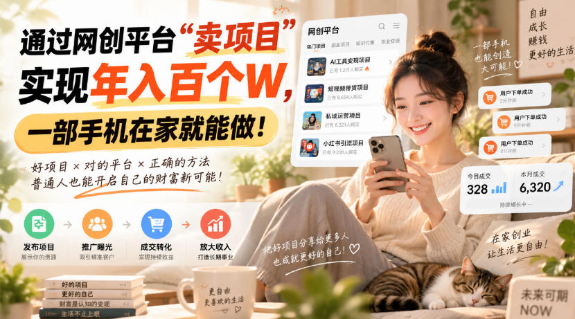 通过网创平台“卖项目”实现年入百万，一部手机在家就能做！-星火轻创