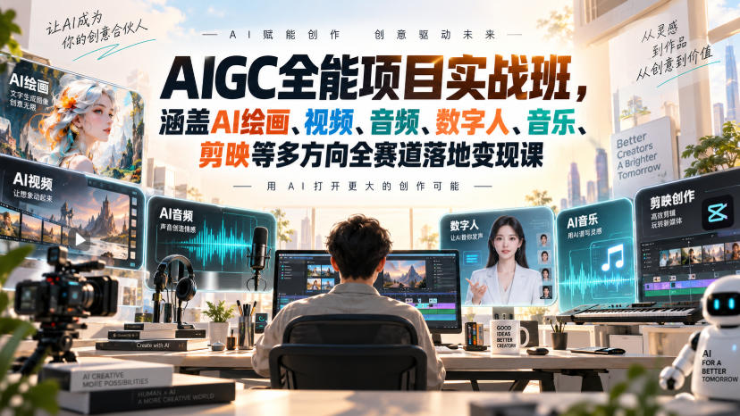 AIGC全能项目实战班,涵盖AI绘画、视频、音频、数字人、音乐、剪映等多方向全赛道落地变现课(更新)-星火轻创