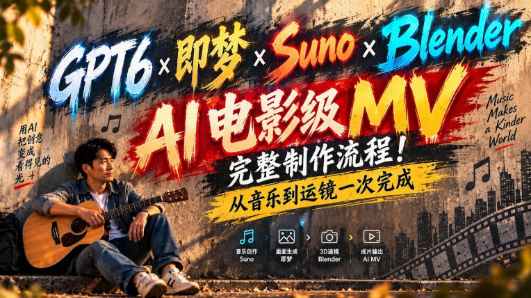 GPT6×即梦×Suno×Blender|AI电影级MV完整制作流程!从音乐到运镜一次完成!-星火轻创