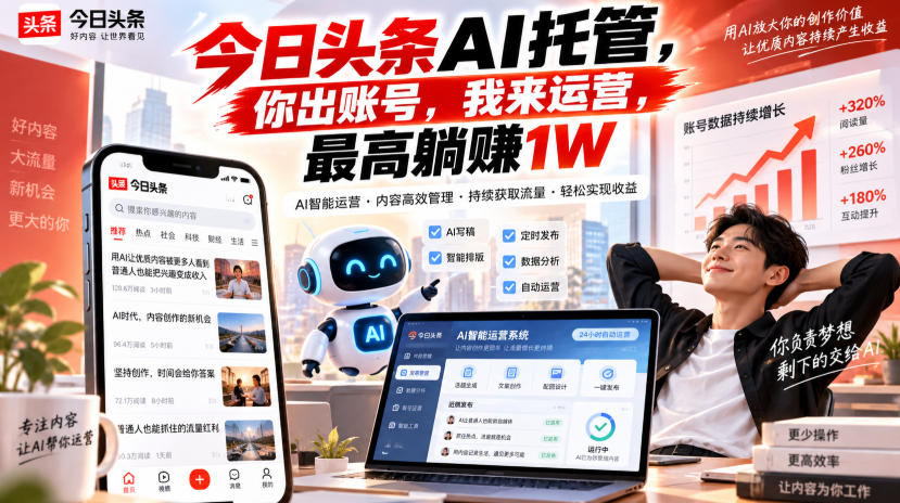 今日头条AI托管,你出账号,我来运营,最高躺賺1W【揭秘】-星火轻创