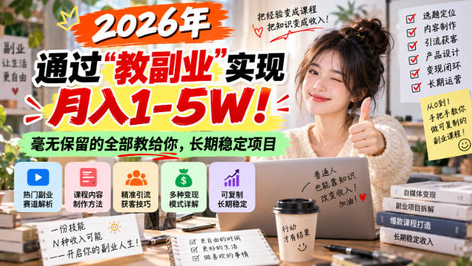 2026年通过“教副业”实现月入1-5W!毫无保留的全部教给你,长期稳定项目【揭秘】-星火轻创