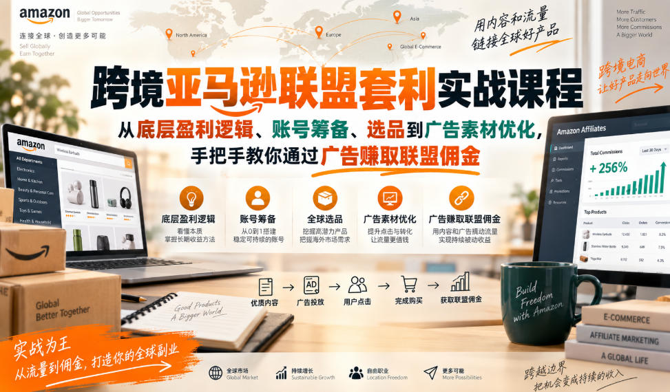 跨境亚马逊联盟套利实战课程，从底层盈利逻辑、账号筹备、选品到广告素材优化，手把手教你通过广告賺取联盟佣金-星火轻创