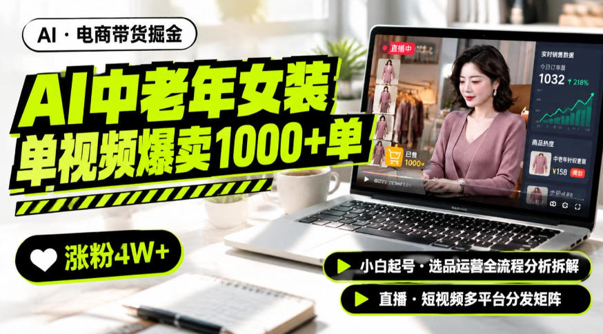 AI中老年服装带货赛道新玩法，一个视频卖出1000多单涨粉4W+，小白起号选品运营全流程分析拆解-星火轻创