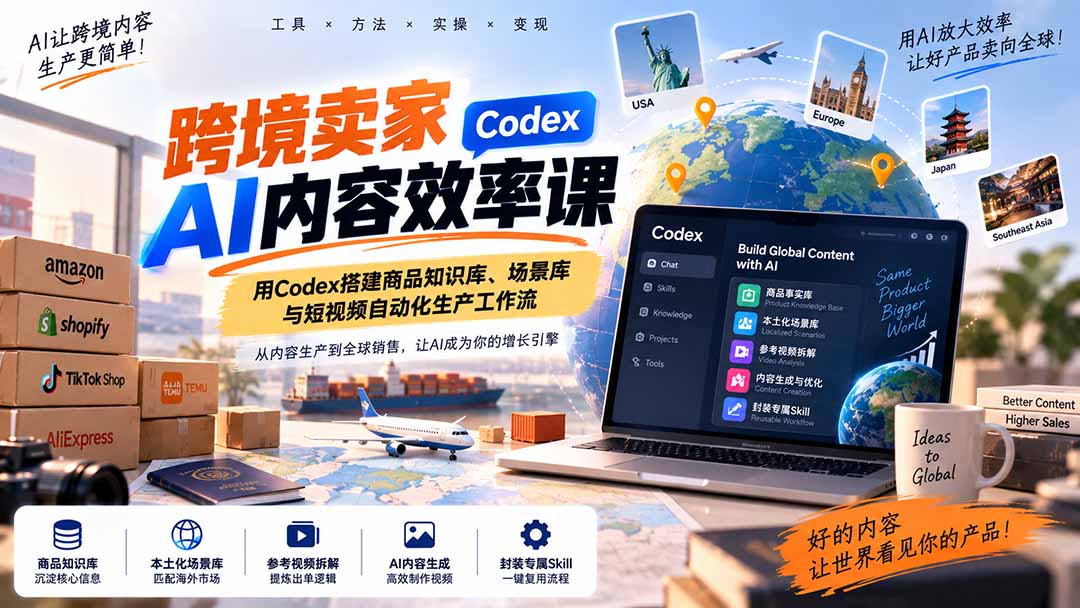 跨境卖家AI内容效率课:用Codex搭建商品知识库、场景库与短视频自动化生产工作流-星火轻创