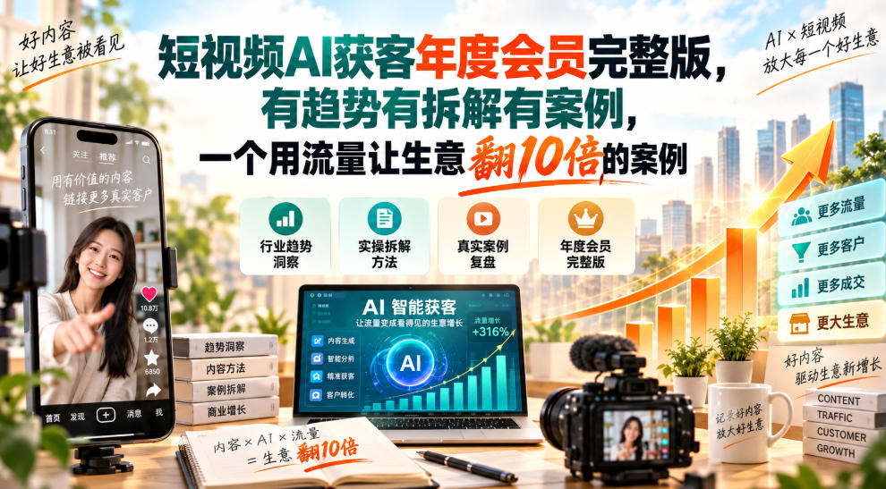 短视频AI获客年度会员完整版,有趋势有拆解有案例,一个用流量让生意翻10倍的案例-星火轻创