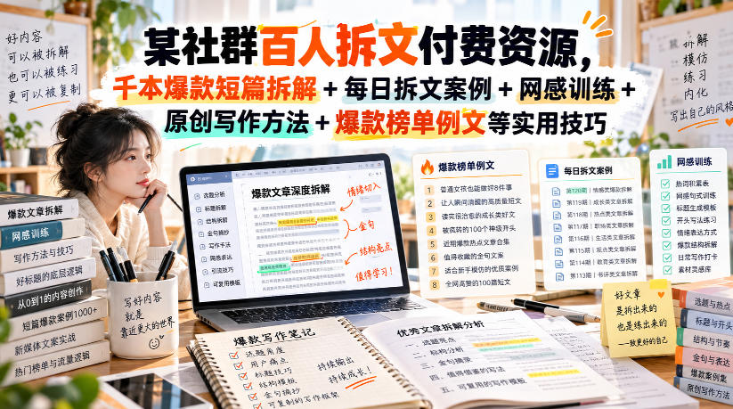 某社群百人拆文付费资源，千本爆款短篇拆解+每日拆文案例+网感训练+原创写作方法+爆款榜单例文等实用技巧(持续更新)-星火轻创