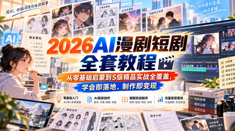 2026AI漫剧短剧全套教程，从零基础启蒙到S级精品实战全覆盖，学会即落地、制作即变现-星火轻创