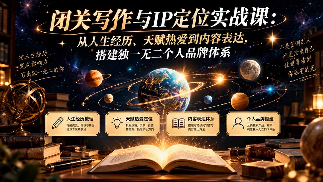 闭关写作与IP定位实战课:从人生经历、天赋热爱到内容表达,搭建独一无二个人品牌体系-星火轻创