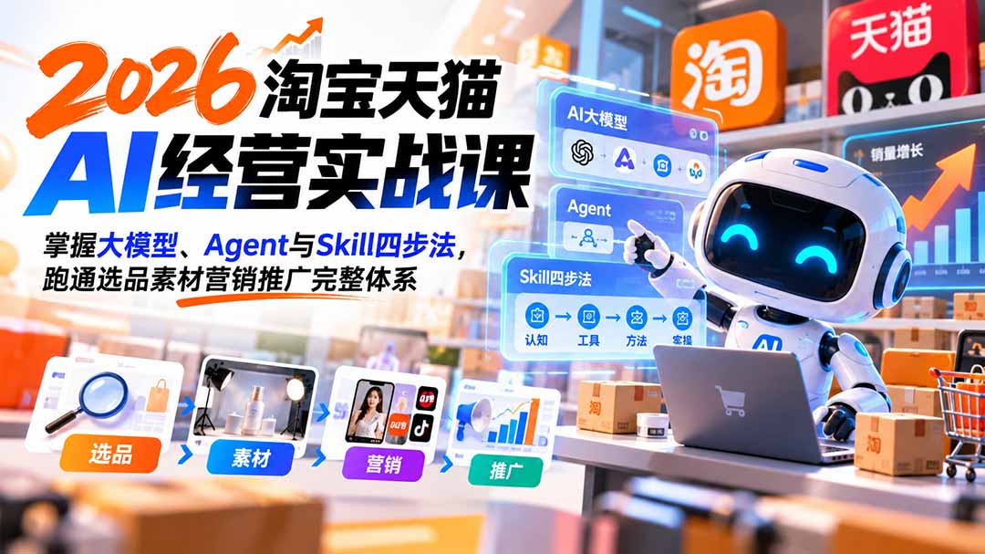 【无水印】2026淘宝天猫AI经营实战课:掌握大模型、Agent与Skill四步法,跑通选品素材营销推广完整体系-星火轻创
