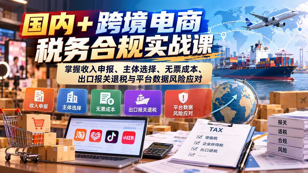 国内+跨境电商税务合规实战课:掌握收入申报、主体选择、无票成本、出口报关退税与平台数据风险应对-星火轻创