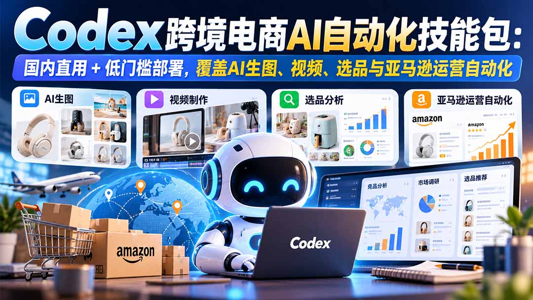 【无水印】Codex跨境电商AI自动化技能包:国内直用+低门槛部署,覆盖AI生图、视频、选品与亚马逊运营自动化-星火轻创