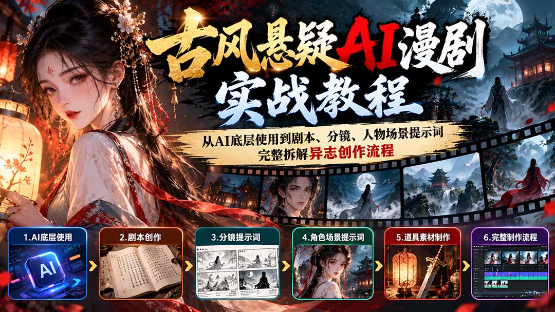 古风悬疑AI漫剧实战教程:从AI底层使用到剧本、分镜、人物场景提示词,完整拆解异志创作流程-星火轻创