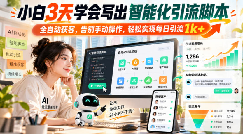 小白3天学会写出智能化引流脚本，全自动获客，告别手动操作，轻松实现每日引流1k+-星火轻创