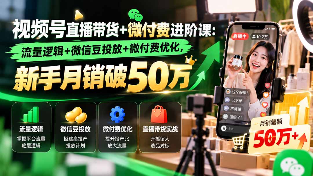 视频号直播带货+微付费进阶课-更新1010：流量逻辑+微信豆投放+微付费优化，新手月销破50万-星火轻创