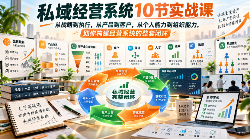 私域经营系统10节实战课，从战略到执行，从产品到客户，从个人能力到组织能力，助你构建经营系统的整套闭环-星火轻创