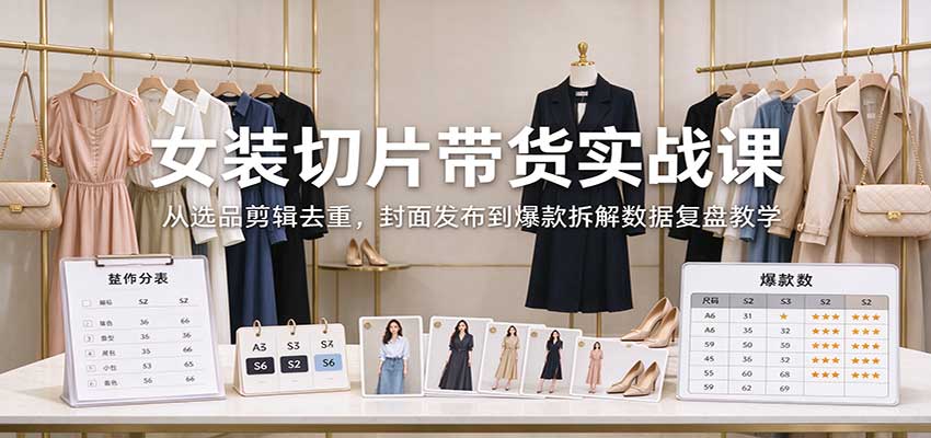 女装切片带货实战课：从选品剪辑去重，封面发布到爆款拆解数据复盘教学-星火轻创