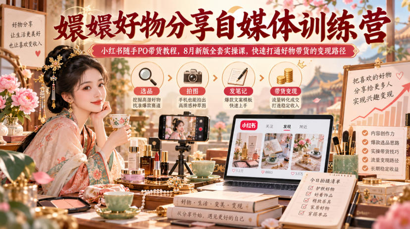 嬛嬛好物分享自媒体训练营｜小红书随手PO带货教程，8月新版全套实操课，快速打通好物带货的变现路径-星火轻创