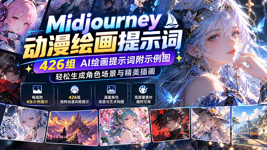 Midjourney动漫绘画提示词：426组AI绘画提示词附示例图，轻松生成角色场景与精美插画-星火轻创