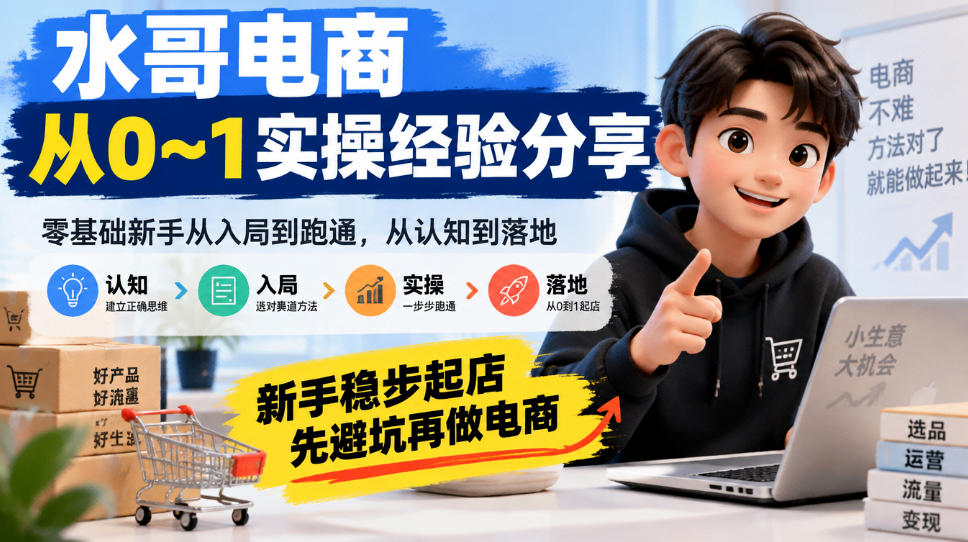 水哥电商从0~1实操经验分享，​零基础新手从入局到跑通，从认知到落地，新手稳步起店，先避坑再做电商-星火轻创