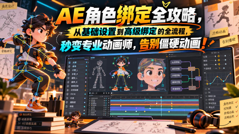 【无水印】AE角色绑定全攻略，从基础设置到高级绑定的全流程，秒变专业动画师，告别僵硬动画！【原创双语字幕】-星火轻创