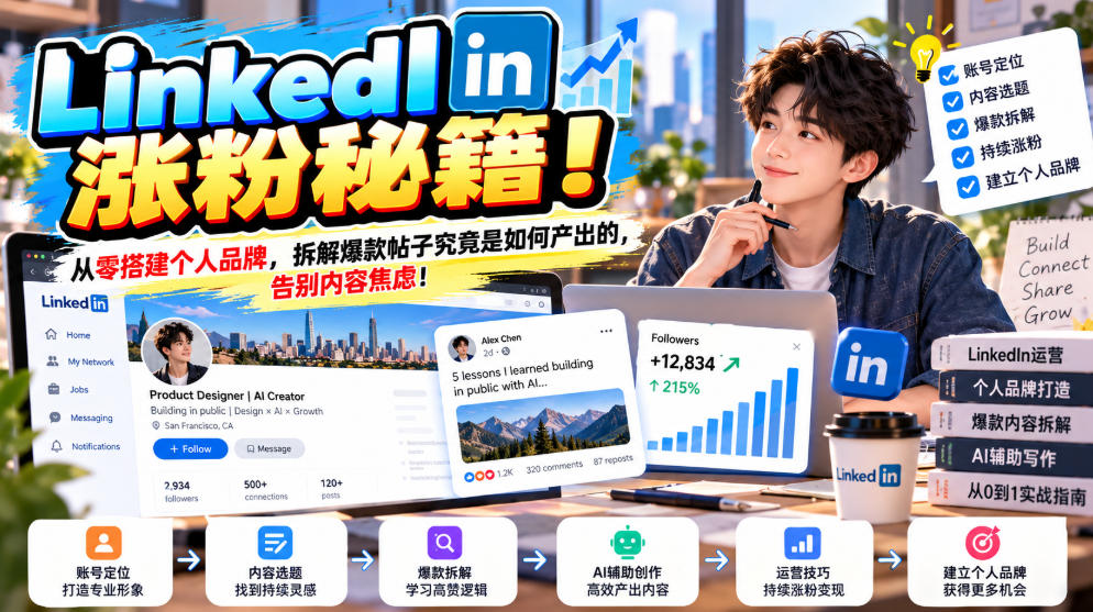 LinkedIn涨粉秘籍！从零搭建个人品牌，拆解爆款帖子究竟是如何产出的，告别内容焦虑！【原创双语字幕】-星火轻创