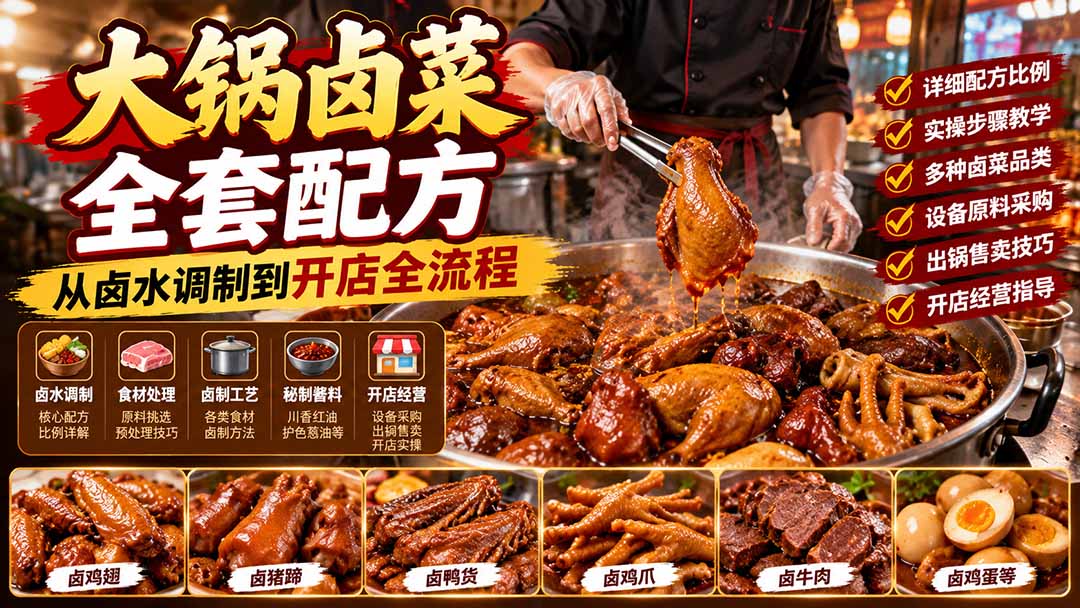 大锅卤菜全套配方，从卤水调制到开店全流程，感觉学会了去摆摊也不错-星火轻创