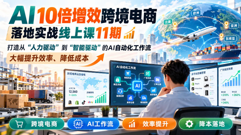 AI 10倍增效跨境电商落地实战线上课11期，打造从人力驱动到智能驱动的AI自动化工作流，大幅提升效率、降低成本-星火轻创